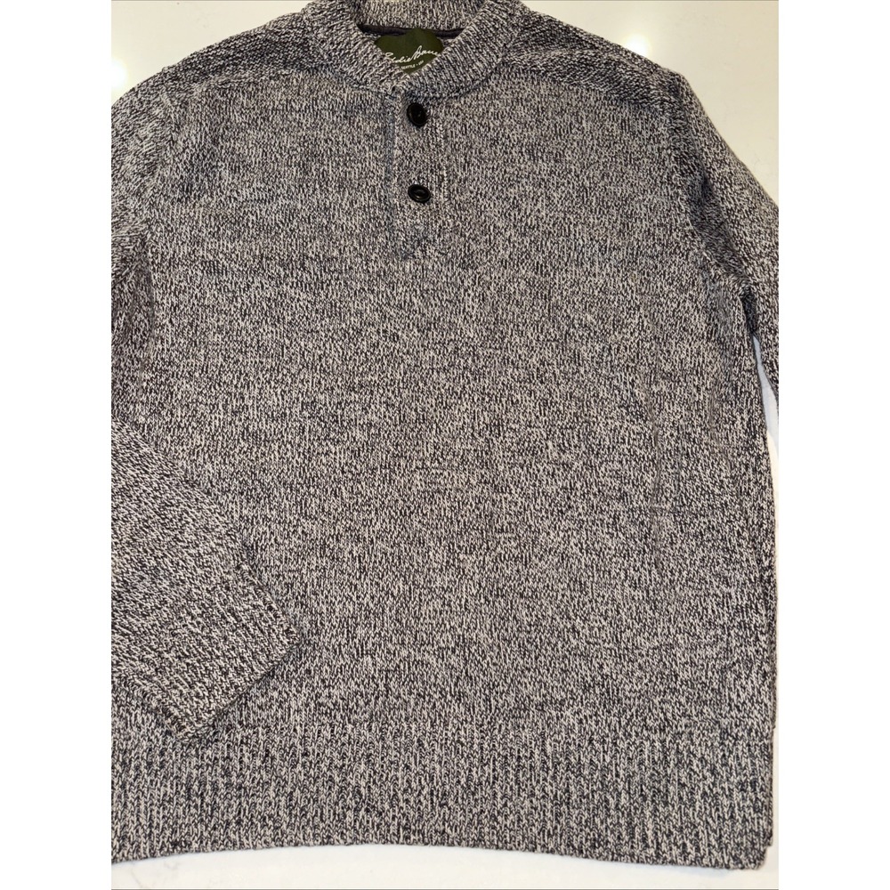 Eddie Bauer 100% Cotton Pullover Sweater Mens XL Quarter Button Marbled Gray